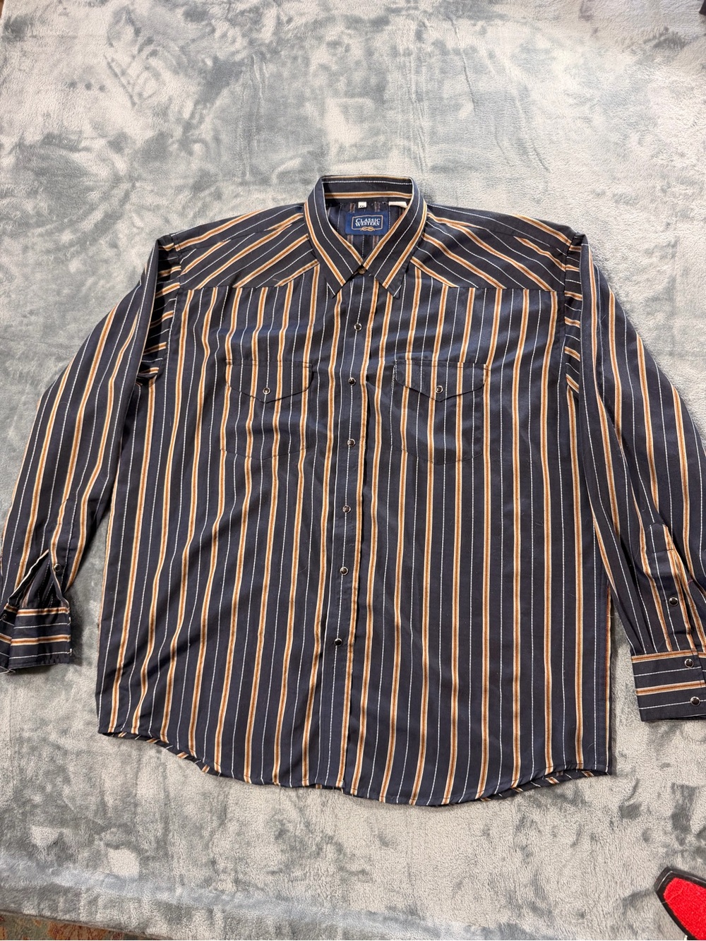 Classic Western Black and Tan Striped Long-Sleeve black snap-Down Shirt